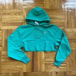 NWT Champion Green Cropped Raw Hem Cut Off Hoodie Small